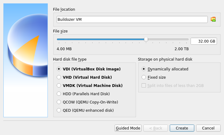 Disk image creation dialog