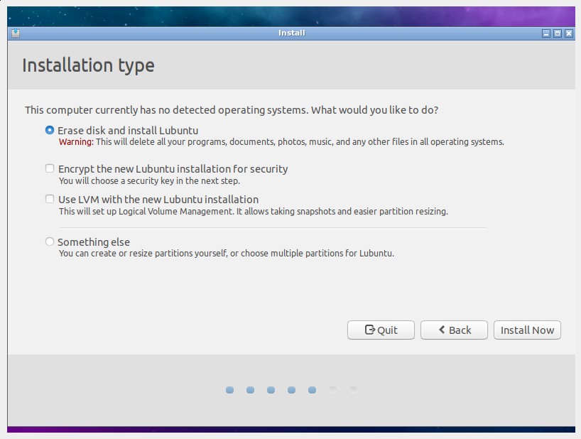 Choose partitioning options