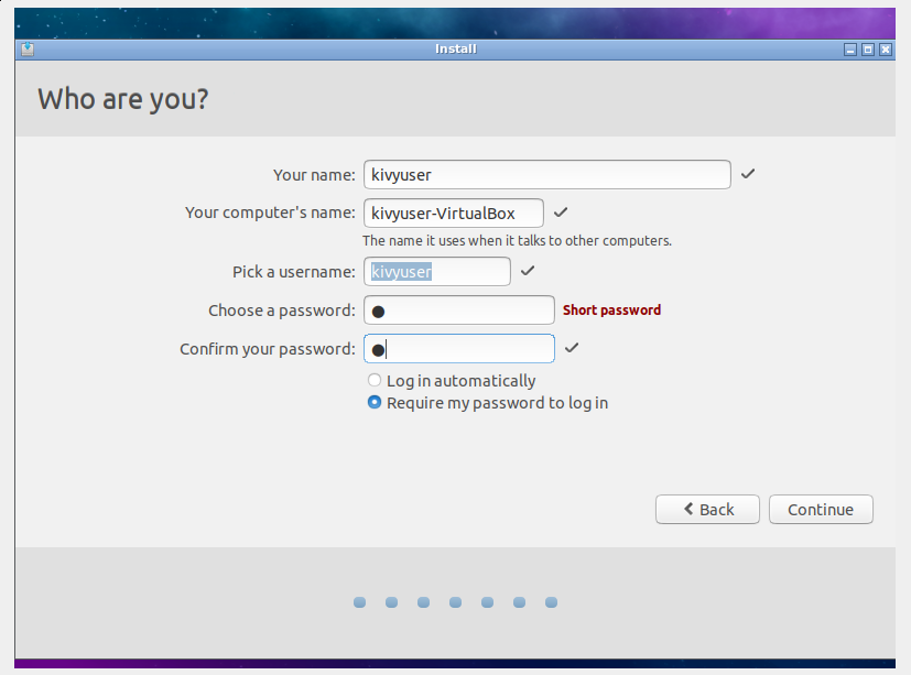 User creation dialog